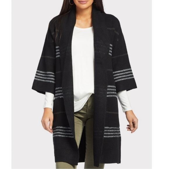 lovestitch Sweaters - Lovestitch × Evereve Kristen Stripe Black Blanket Cardigan Size Small